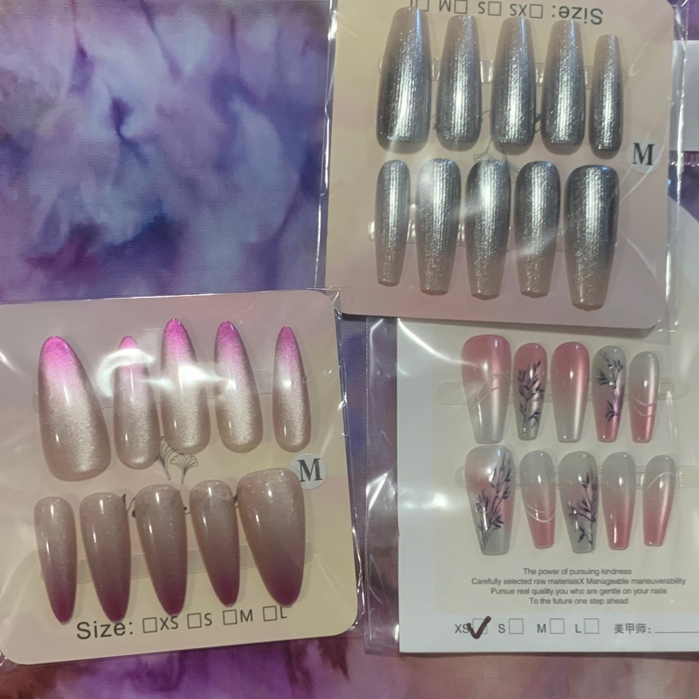 NWOT Pink and Silver Press-On Nail Sets